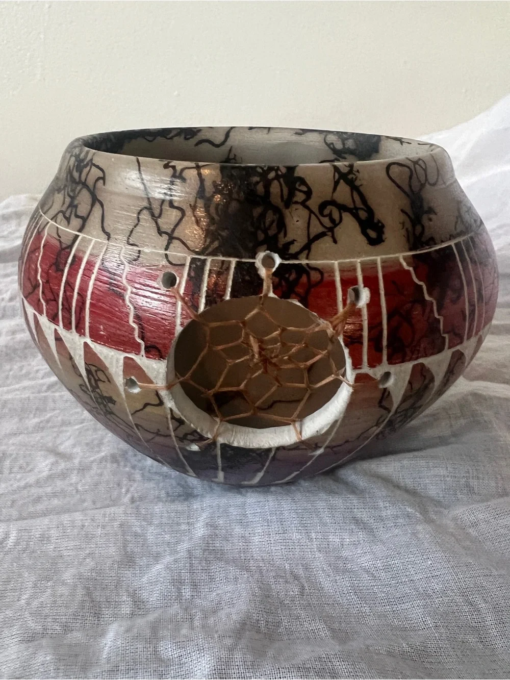 Hand Etched Navajo Pottery With Dream Catcher Inlay By Dennison Billy Navajo